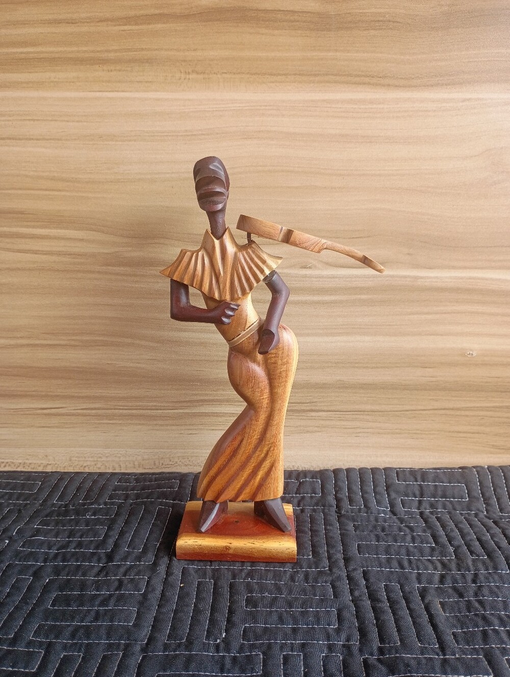Hand carved wooden African woman sculpture